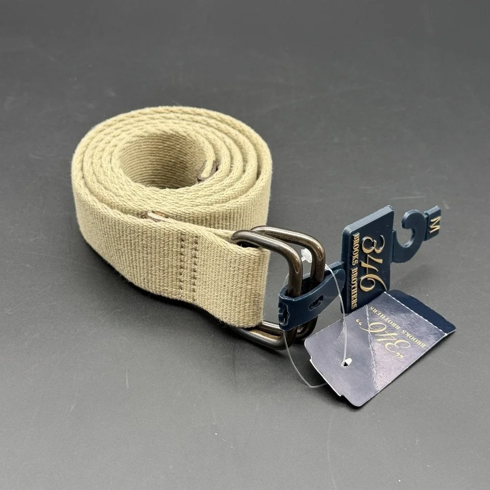Brooks Brothers 346 Men's Medium Khaki Woven D-Ring Belt Beige NWT